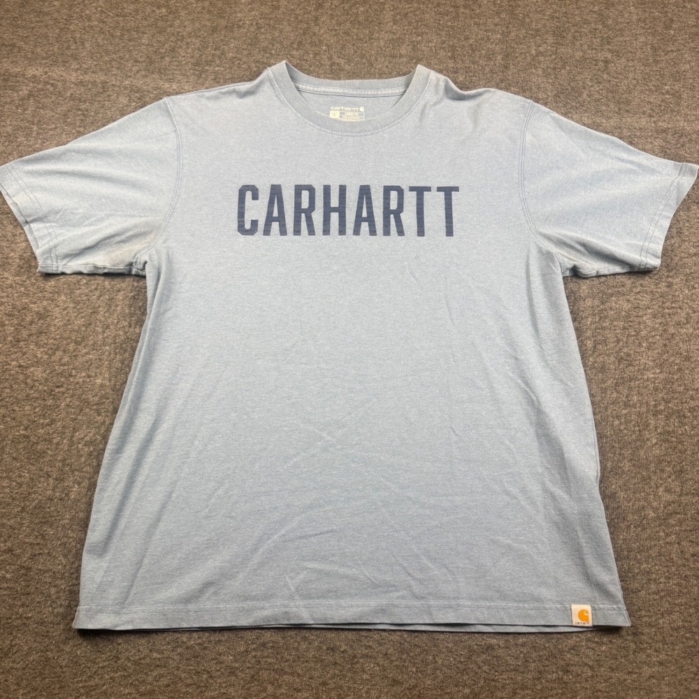 Carhartt T-Shirt Mens L Blue Graphic Logo Loose Fit Short Sleeve Workwear Tee